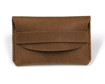 Leather business card case EC card case ID card case card case wallet purse flap wallet pull-up brown tobacco