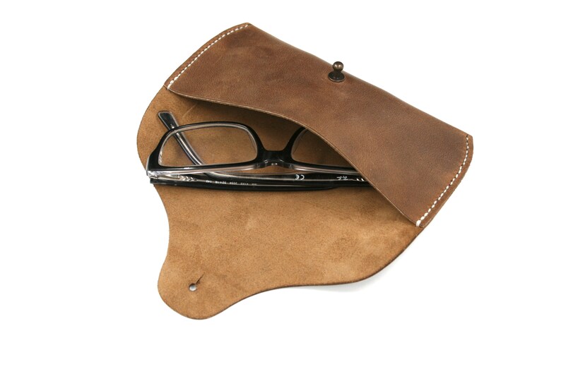 Leather glasses case sunglasses reading glasses case storage case brown tobacco image 7