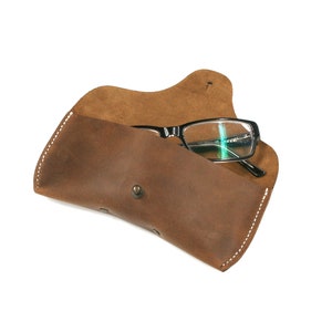 Leather glasses case sunglasses reading glasses case storage case brown tobacco image 2