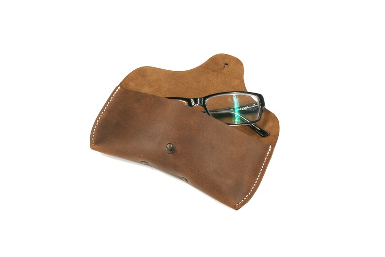 Leather glasses case sunglasses reading glasses case storage case brown tobacco image 2