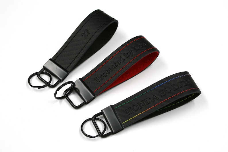 Personalized Carbon Alcantara key fobs for car keys, various colors image 1