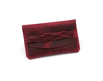 Leather business card case EC card case ID card case card case wallet purse flap wallet pull-up pink magenta