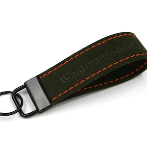 Hunting keychain Waidmannsheil Alcantara handmade hunter car key custom personalized