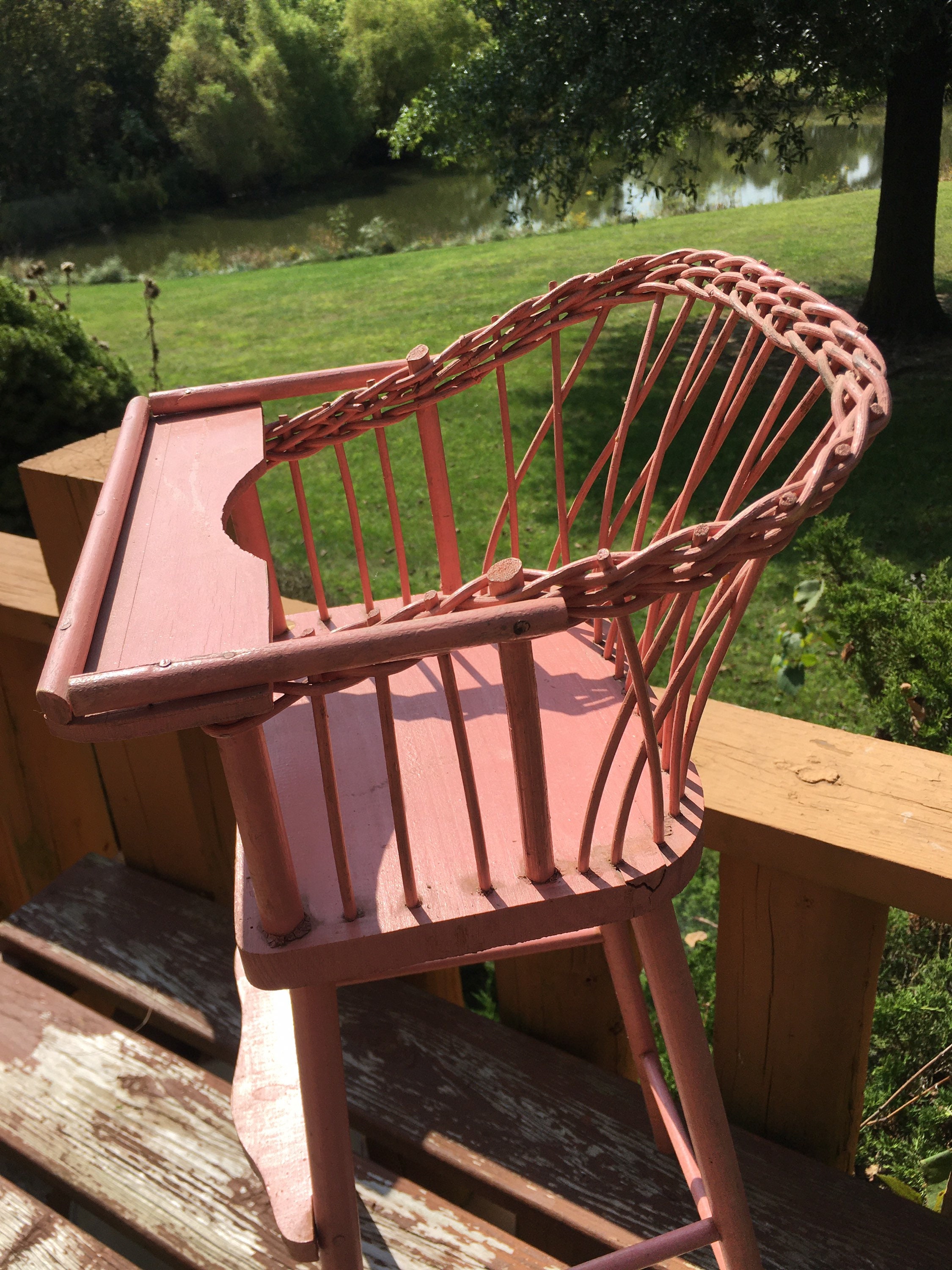 Doll High Chair pink wicker & wood / doll high chair doll Etsy