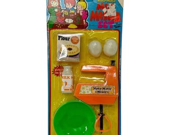 Vintage Hong Kong Elmar Toys Moto-Matic Mixmaster Set Kitchen Toy Set Nos Sealed