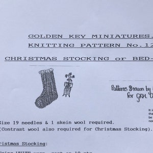 Christmas stocking or bed socks 1:12th scale knitting pattern