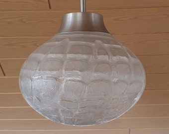 Oval glass lamp, German, brutalist frosted glass, ceiling light, MCM