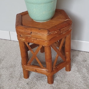 Bamboo plant stand or side table, 70s or 80s wicker