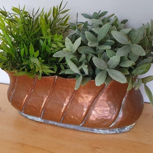 Red copper planter, hammered copper, for 2 plants, 50s vintage
