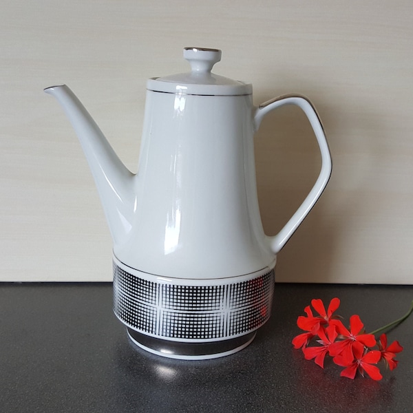 Chodziez porcelain coffee pot with great pop art decor, 70s retro coffee service