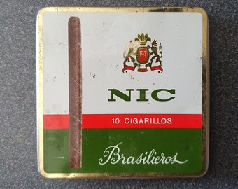 Vintage cigar tin, flat, brand Nic Brassilieros, 1960s