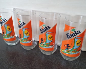 Vintage Fanta glasses (4) with Disney design with Mickey Mouse