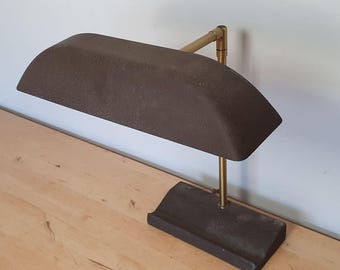 Hillebrand metal desk lamp, brown, brass, 1970s Germany