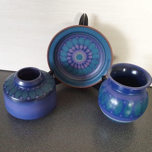 Vintage KMK vases (3), hand painted, 70s German pottery Kupfermühle