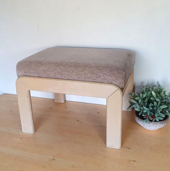 ヴィンテージ折りたたみステップスツール、木製、布張り、マイヤー