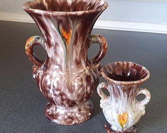Vintage Jasba vases (2), made in West Germany, 1950s amphora drip glaze vase