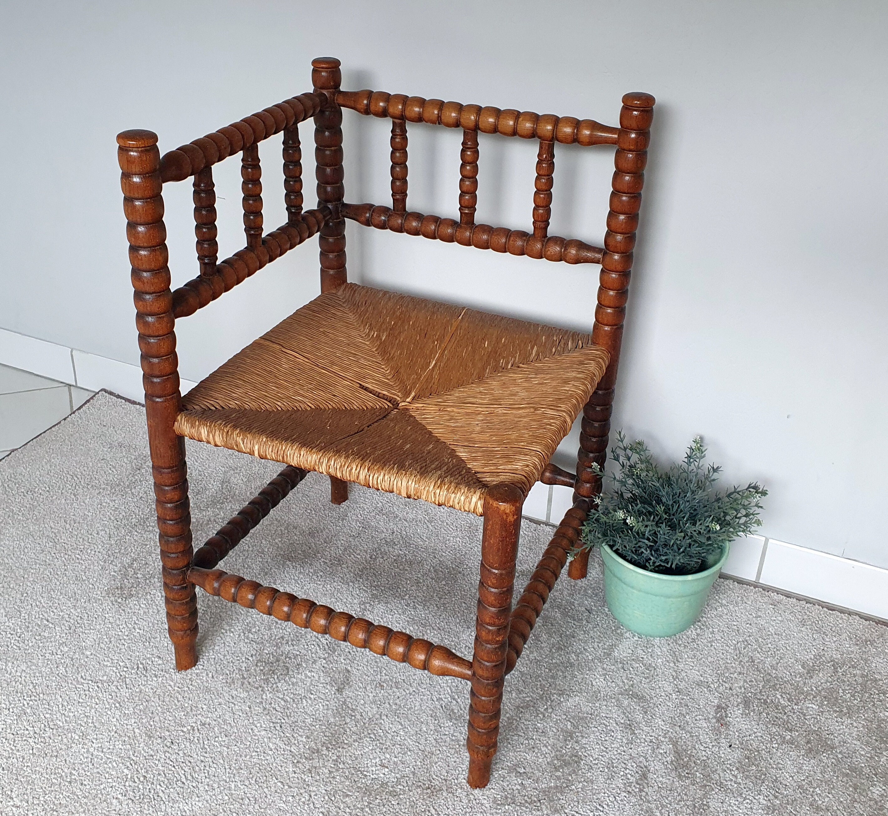 Corner chair with cane seat rush chair genuine antique from Etsy