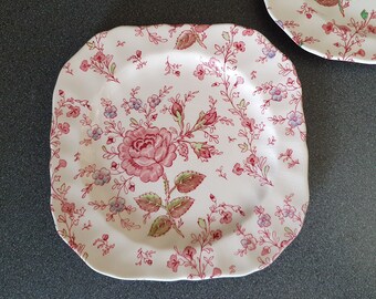 Johnson Bros Rose Schintz square plate (2) Made in England, Pink roses