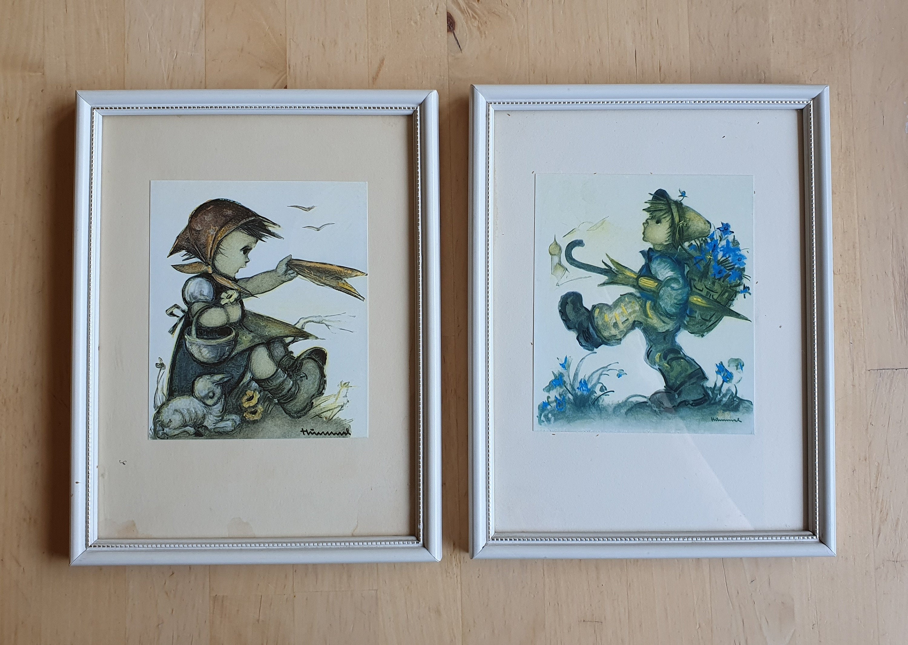 Vintage Hummel prints, framed, set of 2, 1980s probably
