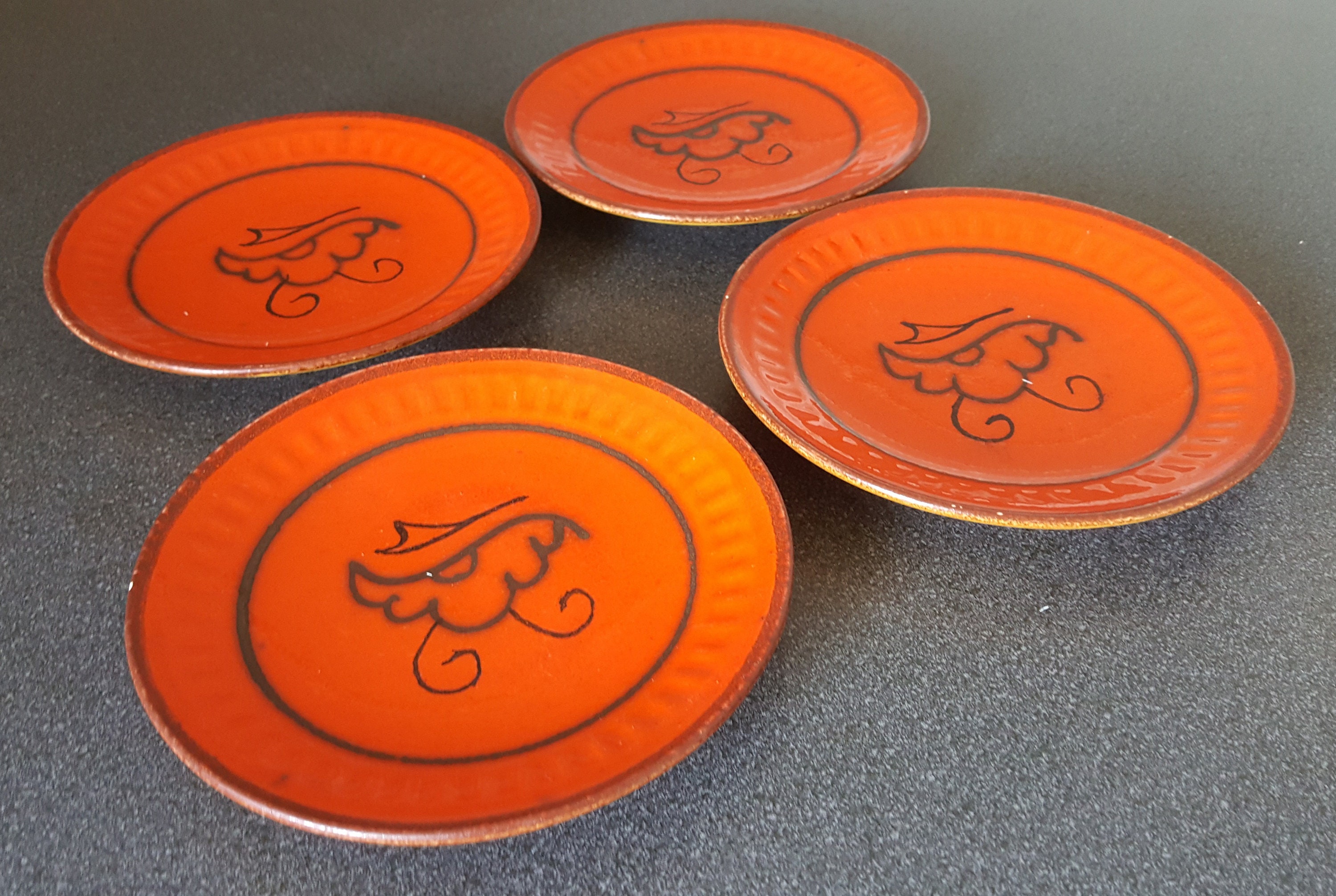 Vintage Flora Keramiek Gouda Holland Orange Plates - 1970s Set of