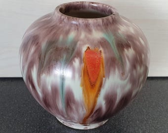 Round Jasba Keramik vase, made in West Germany, majolica vase