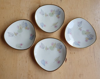 Winterling German porcelain bowls, set of 4, 50s kidney, rockabilly triangle shaped