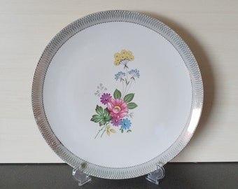 Vintage Porcelain Cake Stand, Winterling Marktleuthen Bavaria, gold trim, flowers, 1950s