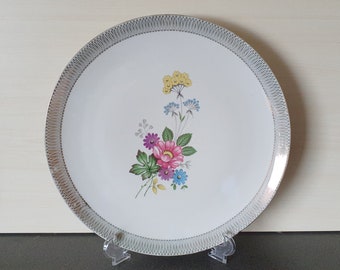 Cake plate, German porcelain, Winterling Marktleuthen Bavaria, gold trim, flowers, 50s vintage