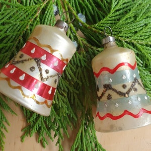 Vintage glass Christmas ornaments, bells, set of 2