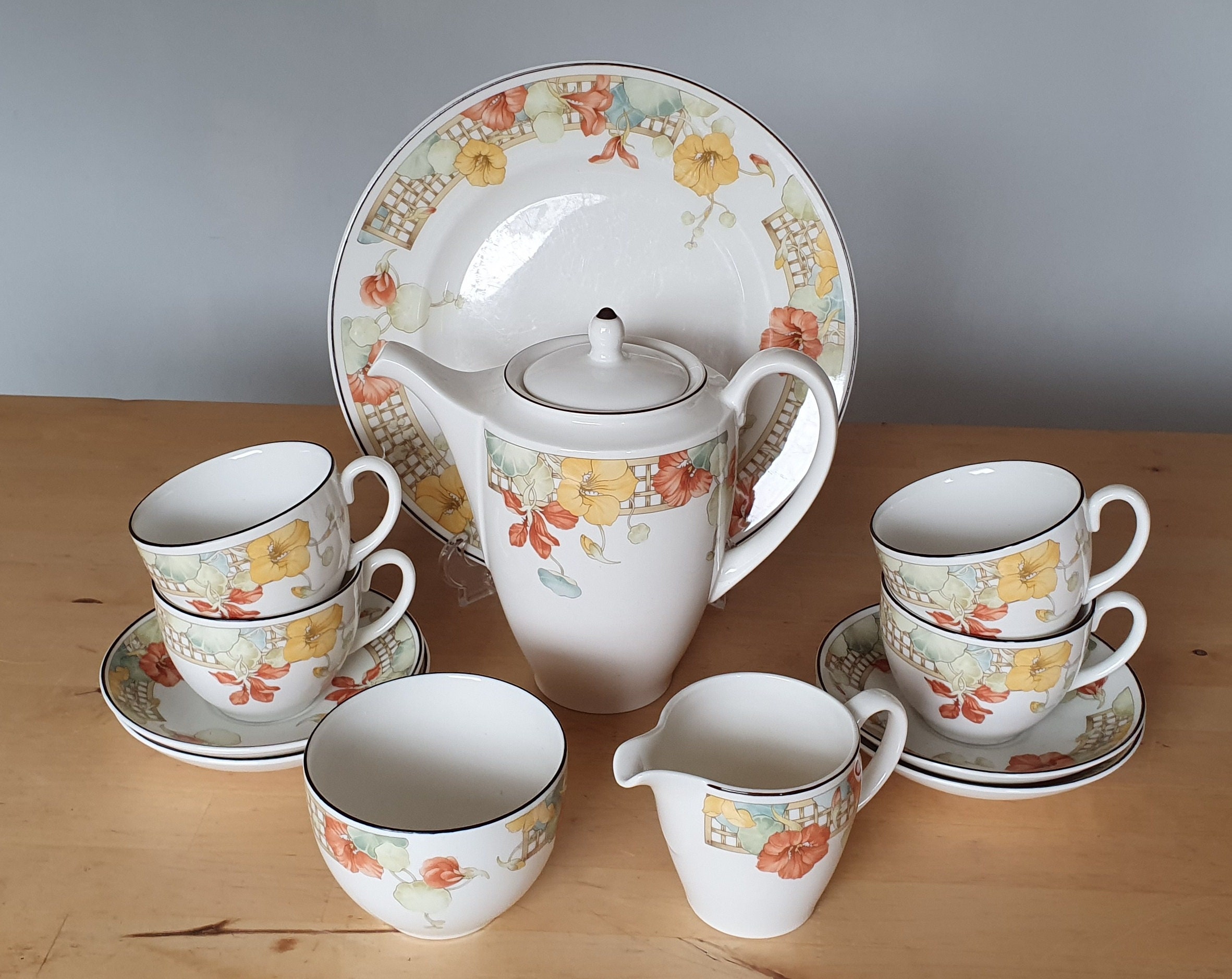 Wedgwood Trellis Flower Coffee Set for 4 Plus Cake Plate Etsy UK