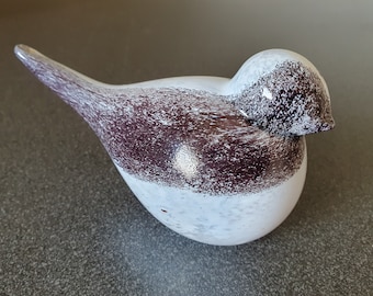 Team Art Glass Bird, White With Brown Speckles, Handmade in