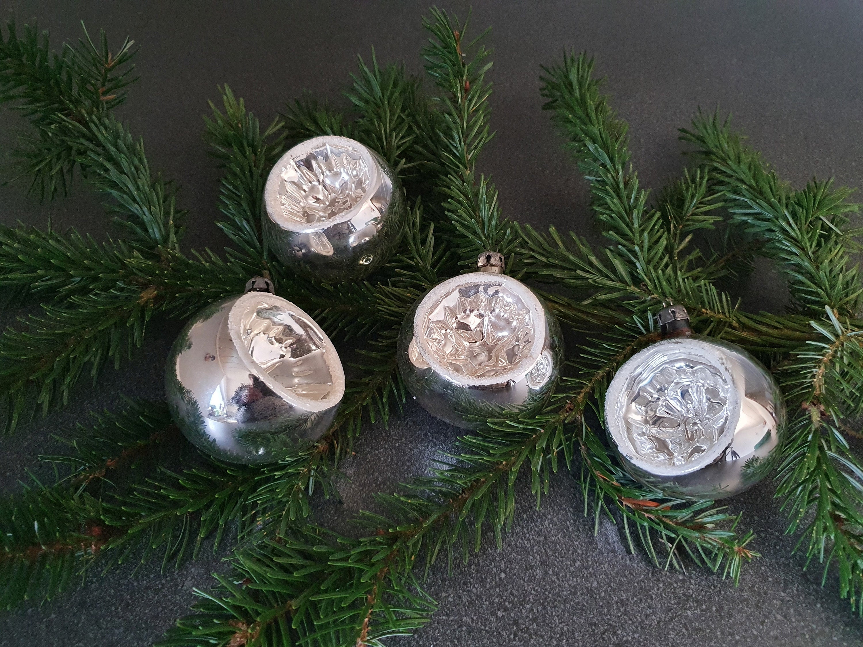 Vintage Christmas Ornaments 4 Mercury Glass Indent Baubles image
