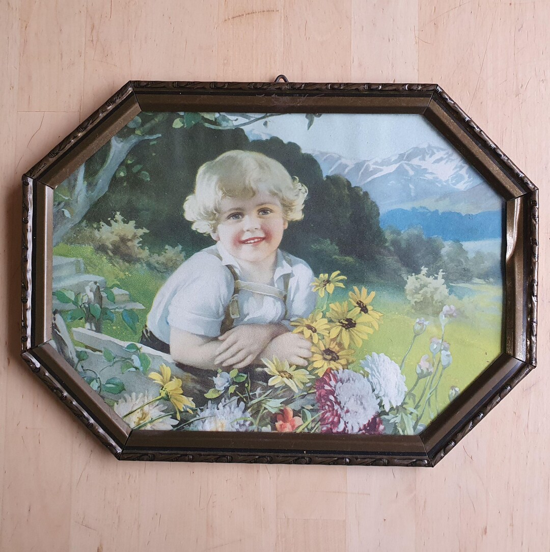 Kitsch German Vintage Print of Little Girl With Flowers, German Kitsch 1950s - Etsy