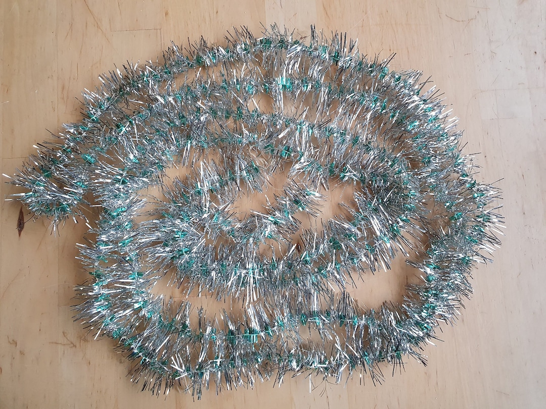 Vintage Christmas Tinsel Garland Silver and Green Antique Etsy