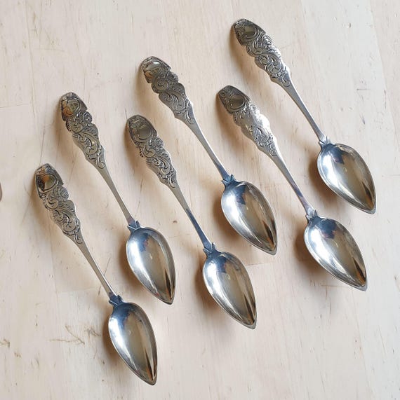 アンティーク雑貨 Silver teaspoon. 830Silver and 925Silver Biedermeier Silver Teaspoons, 1847 (6), Dutch 835-silver, Hallmark