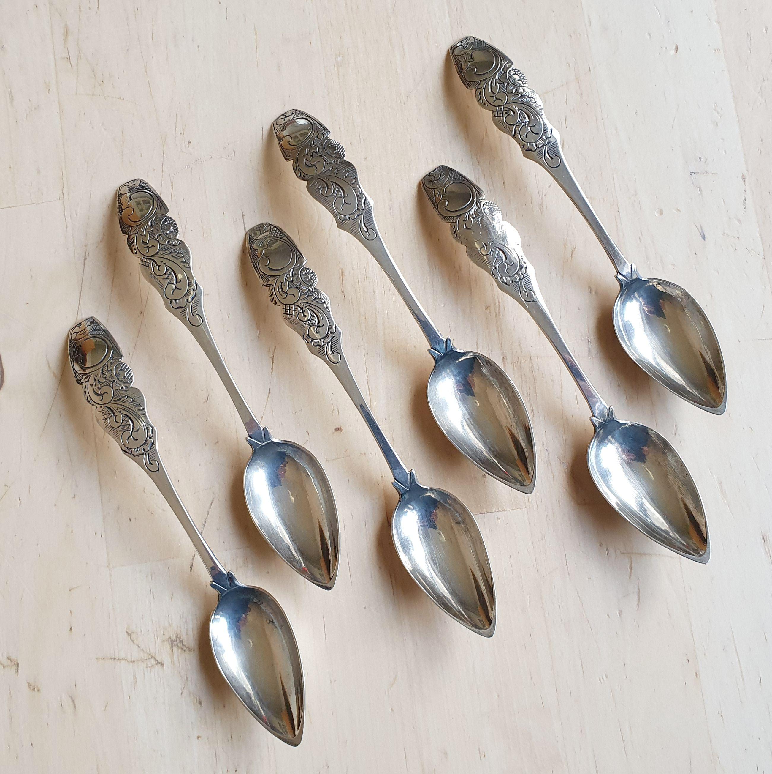 Biedermeier Silver Teaspoons, 1847 (6), Dutch 835-silver, Hallmark