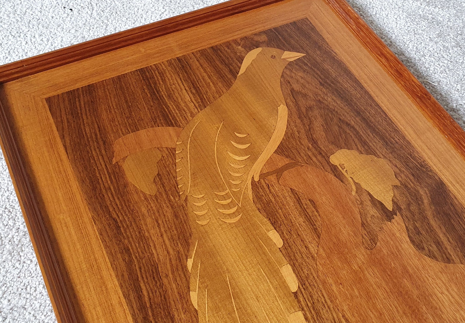 Wood Inlay Wall Art Bird Wood Veneer Framed 70s Wall Etsy