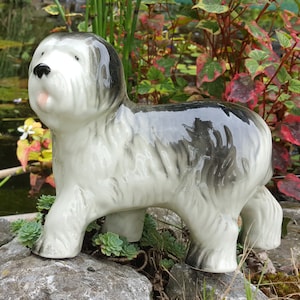 Old English sheepdog figurine, hand painted vintage porcelain