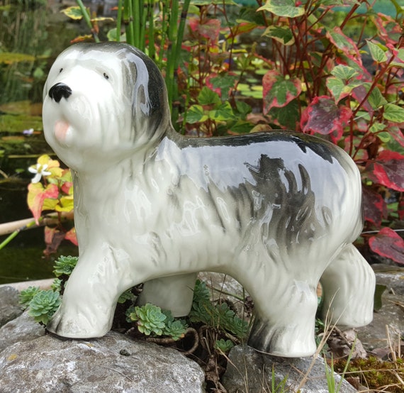 犬の置物陶器イタリア製オールド.イングリッシュ.シープドッグ