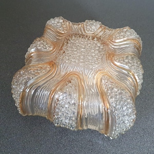 Vintage German Pressed Glass Ceiling Lamp - Amber Bubble Light, MCM
