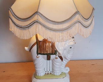 Hollywood regency elephant lamp with fringed lampshade, boudoir table lamp
