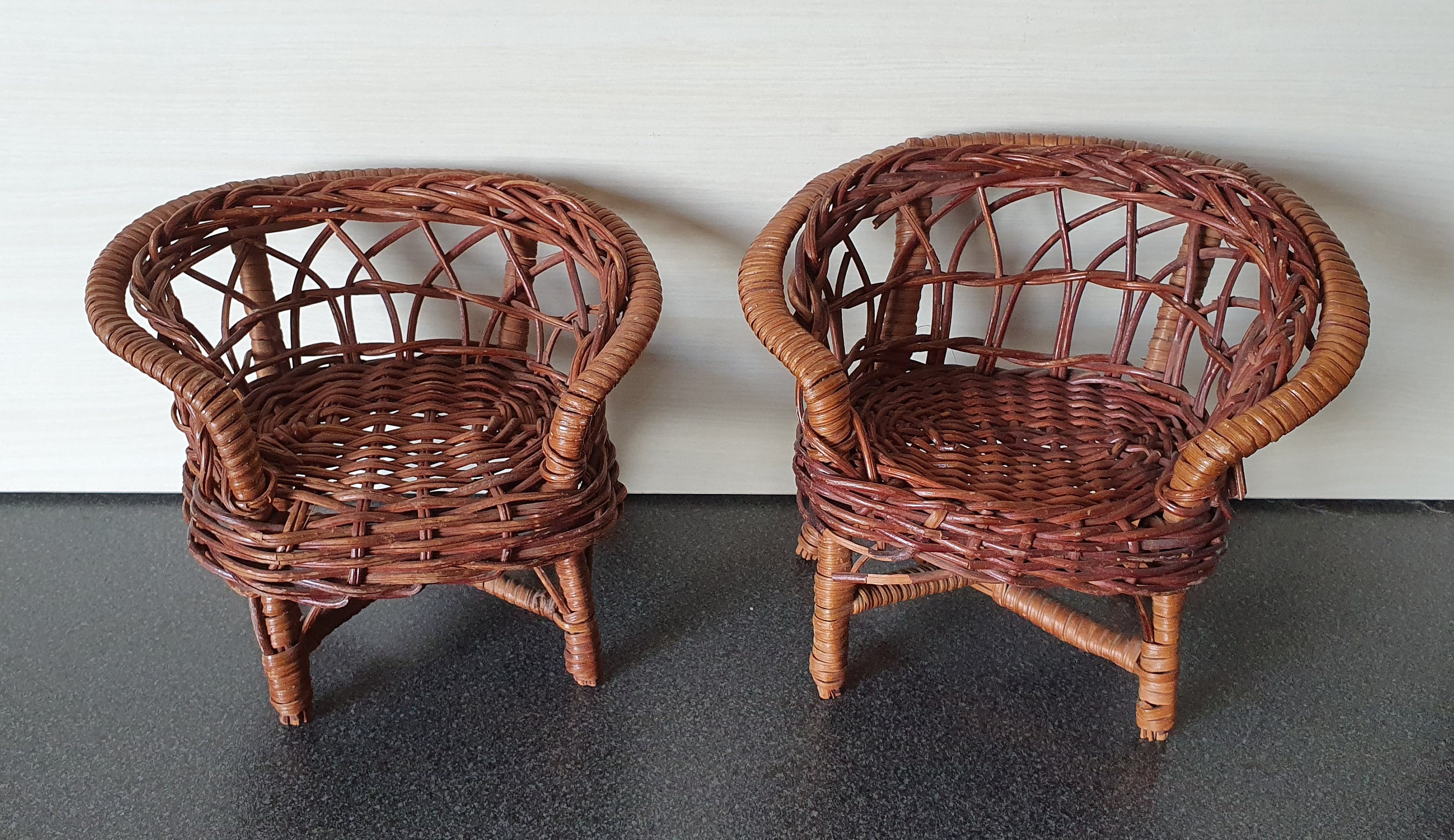 Wicker doll chairs small set of 2 doll furniture 70s rattan Etsy