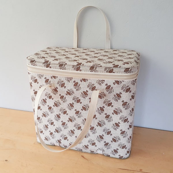 Vintage 70er Isolierkühler, beige und braune Kühlbox, Strandtasche, 70er Picknicktasche