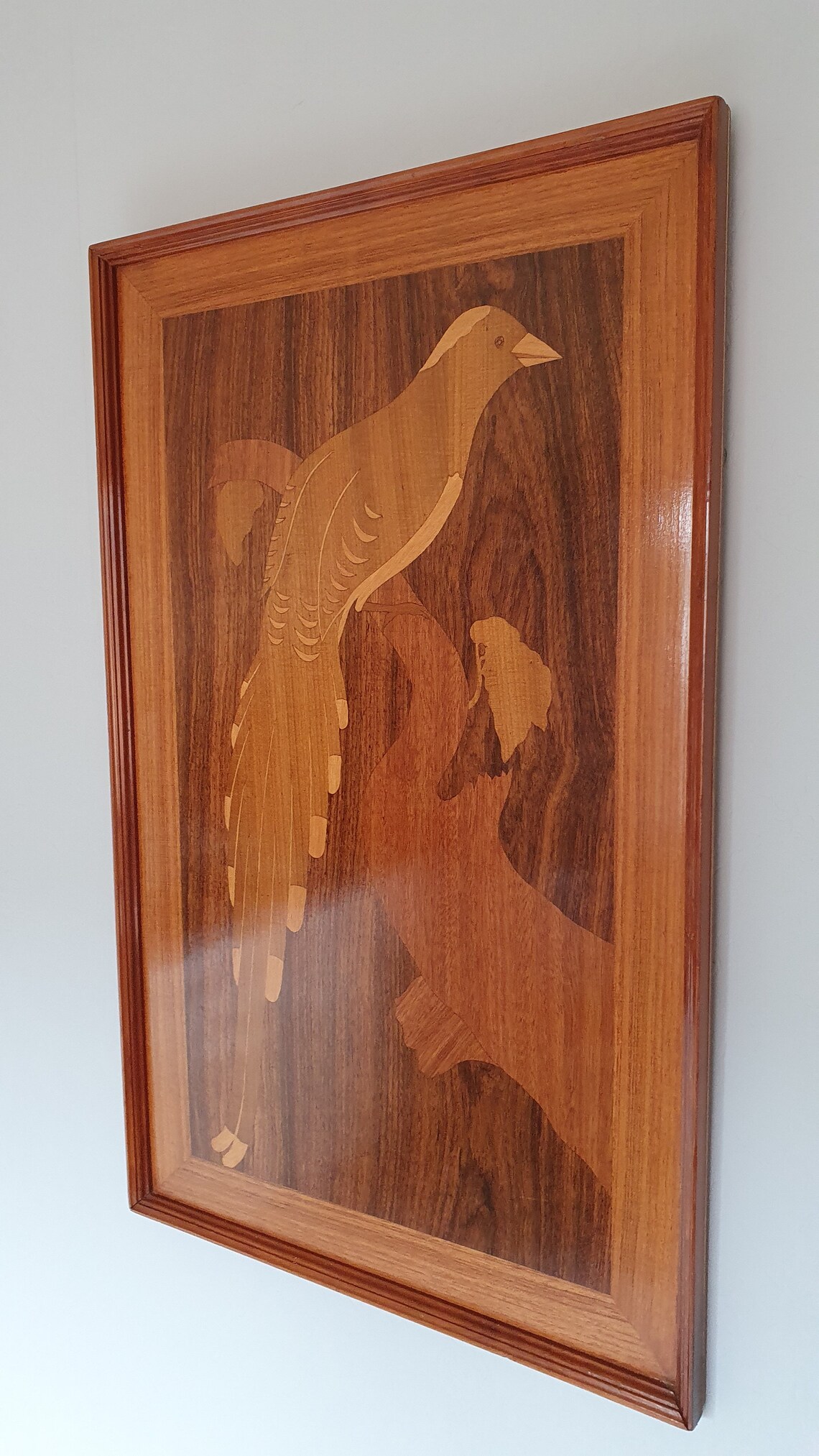 Wood Inlay Wall Art Bird Wood Veneer Framed 70s Wall Etsy