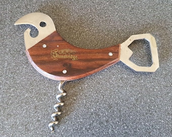 Vintage bottle opener fish shape, steel and rosewood, promotional barware