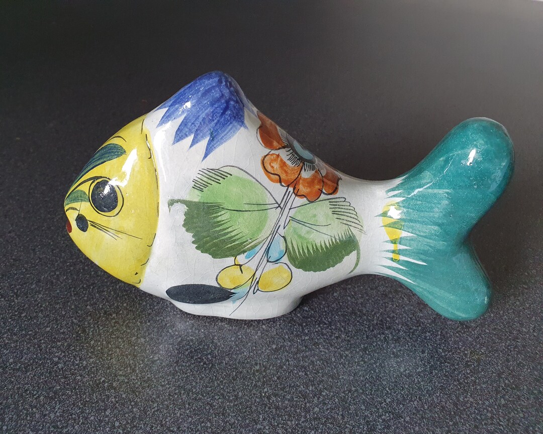 トナラ陶器の魚、署名入り、メキシコの民芸品、手作り陶器