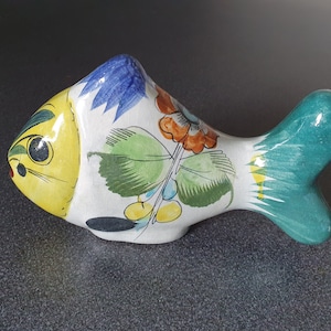 Tonala pottery fish, signed, Mexican folk art hand made pottery