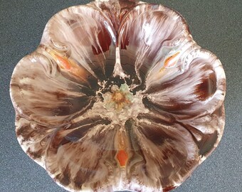 Vintage footed bowl, Jasba Keramik, made in West Germany, 1950s handmade drip glaze