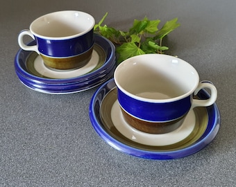 Rörstrand Elisabeth big cups and saucers (set of 2) plus 2 extra saucers, Marianne Westman, hand painted