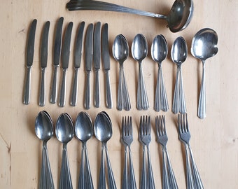 Gero Zilmeta stainless steel flatware (34), place settings for 8, plus 2 serving spoons, vintage wedding gift